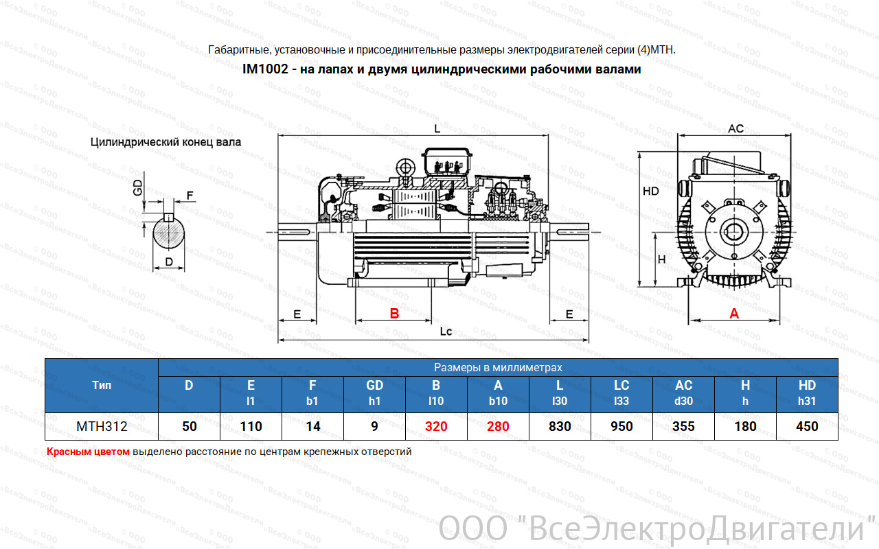 Электродвигатель крановый МТН 312-6, IM1002 (лапы)1840190