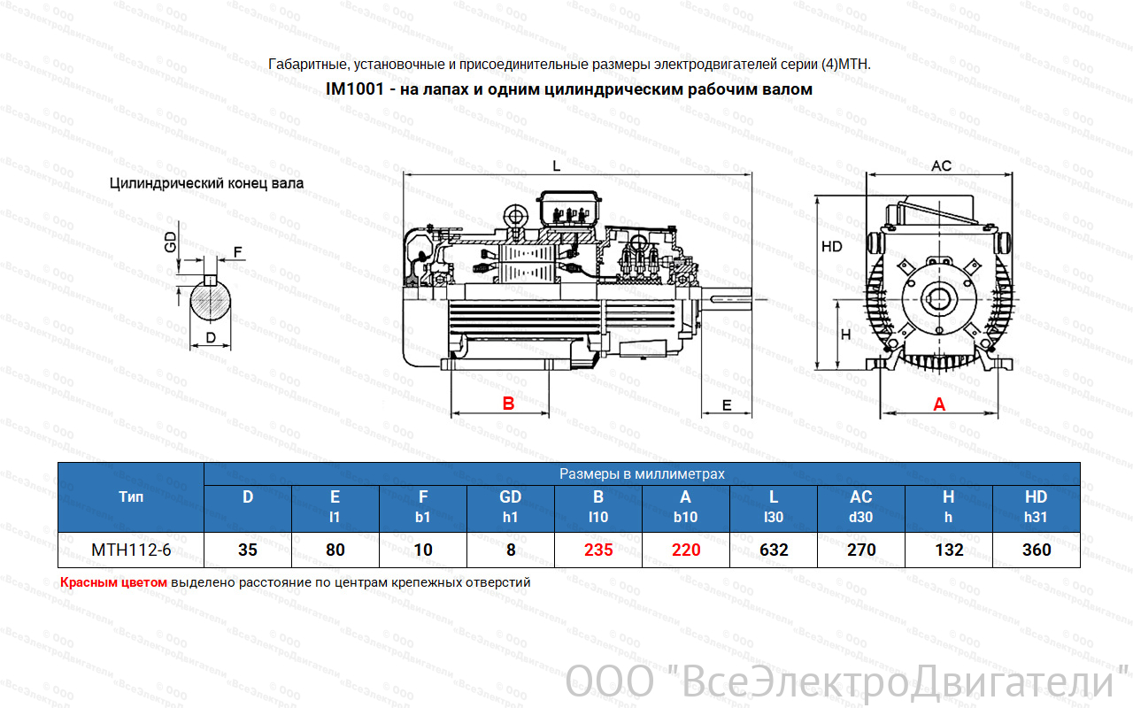 Электродвигатель крановый МТН 112-6, IM1001 (лапы)1840043