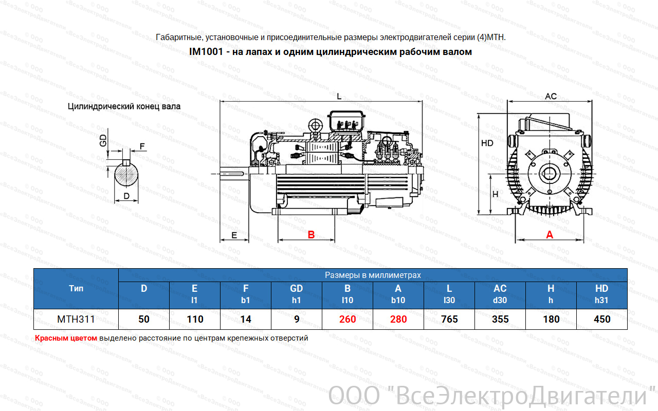 Электродвигатель крановый МТН 311-6, IM1001 (лапы)1840145