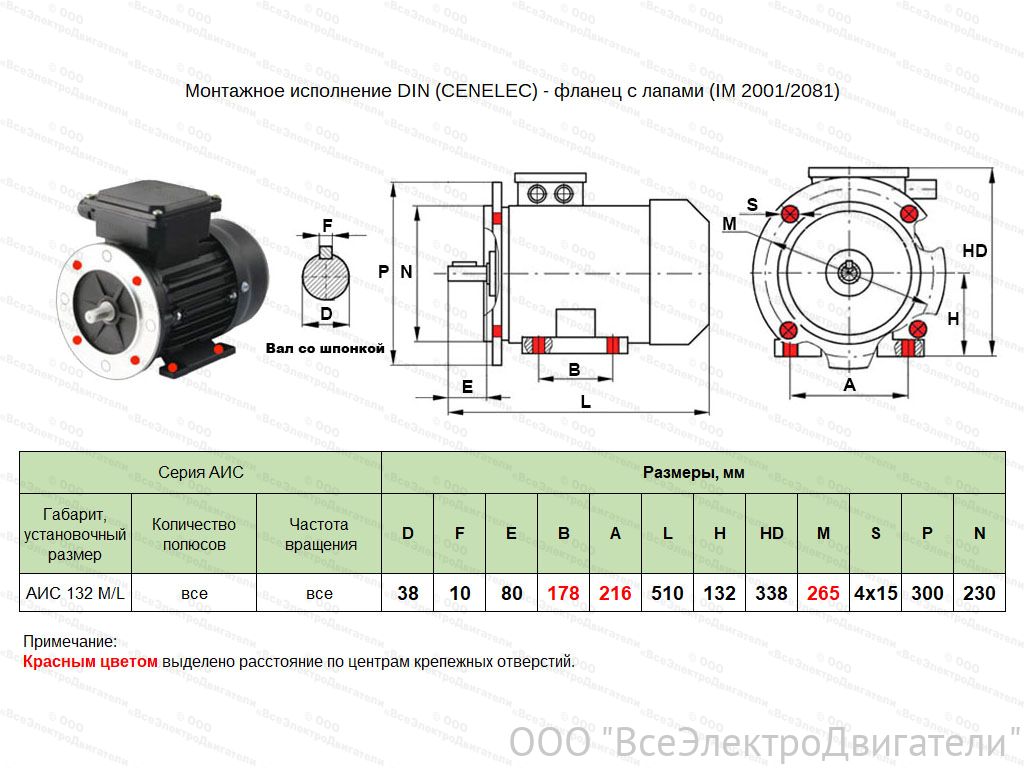 Электродвигатель ЭЛМАШ АИС 132 LC4 IM2081 (B35) AL (11 кВт 1500 об/мин)1930092