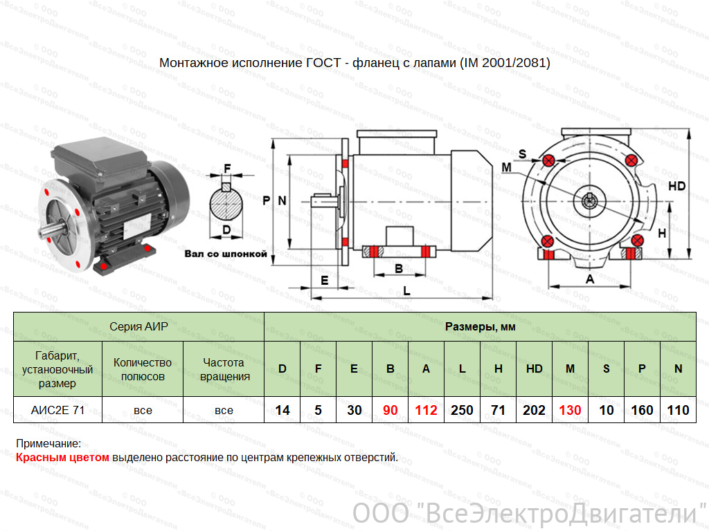 Электродвигатель ЭЛМАШ АИС2Е 71 В4 IM2081 (B35) (0,37 кВт 1500 об/мин)1871673