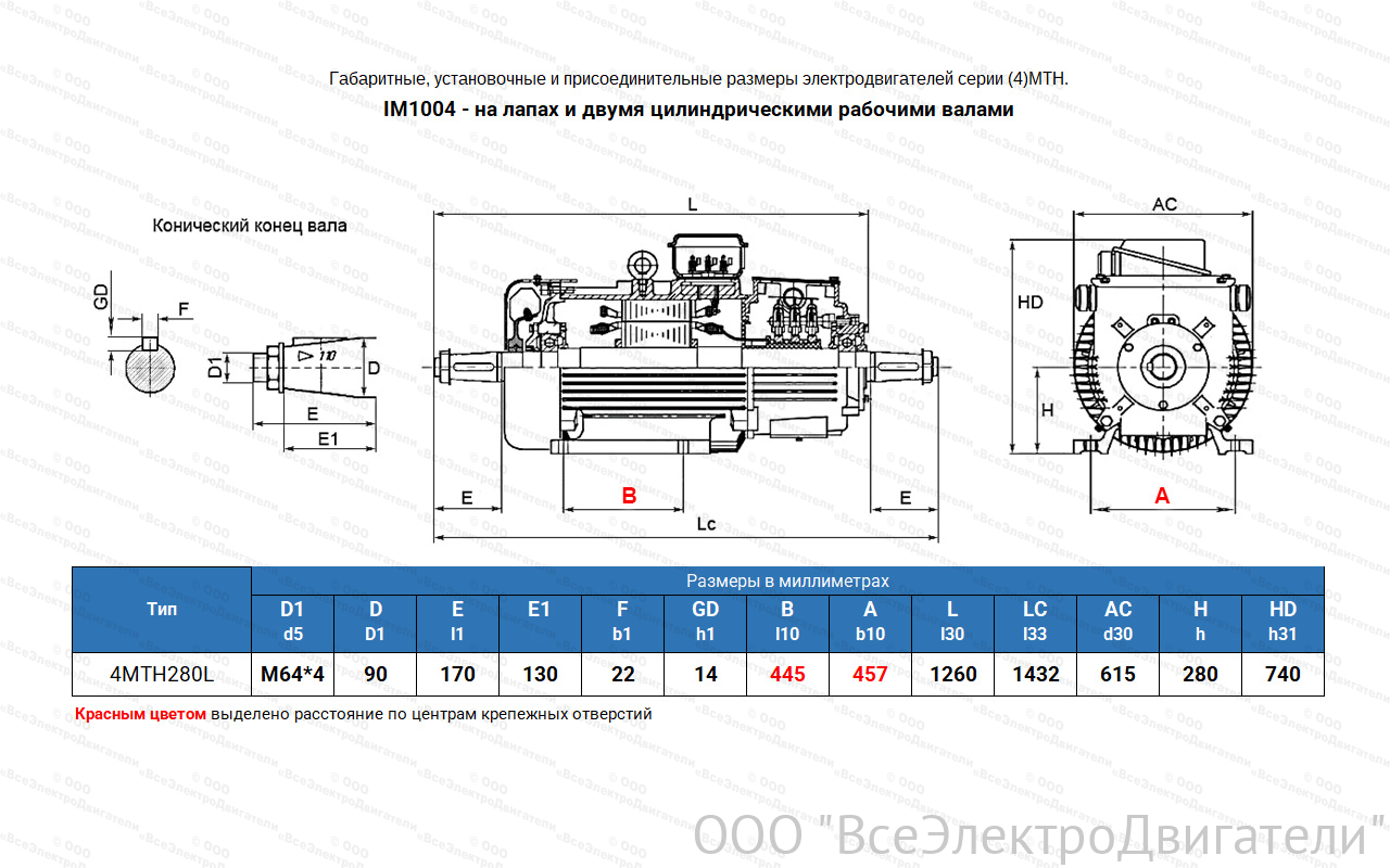 Электродвигатель крановый 4МТН 280 L10, IM1004 (лапы)1839949