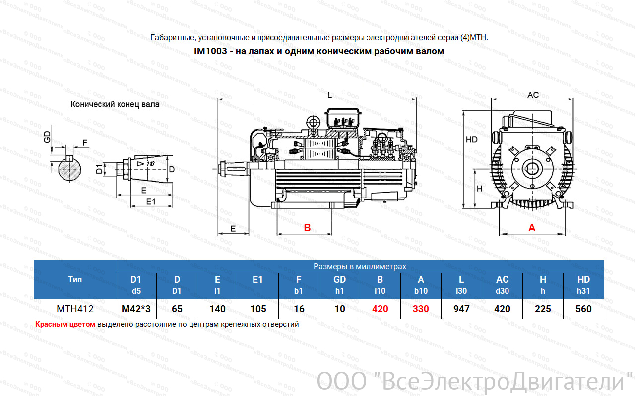 Электродвигатель крановый МТН 412-8, IM1003 (лапы)1840285