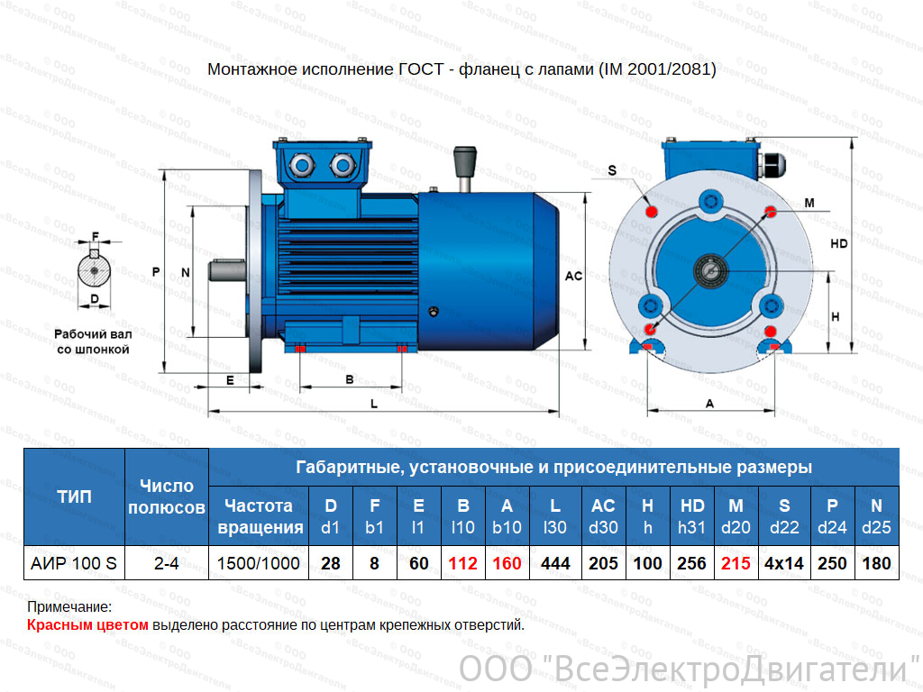 Электродвигатель с тормозом ЭЛМАШ АИР 100 S4 Е2, IM2081 (3,0 кВт 1500 об/мин)1873990