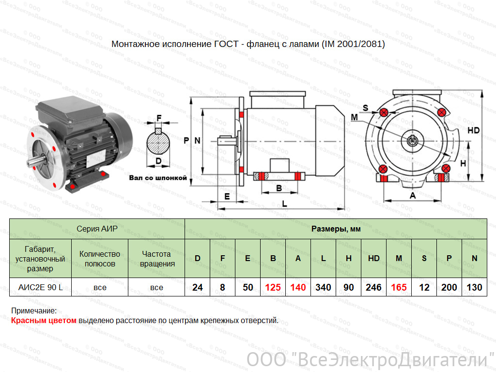 Электродвигатель ЭЛМАШ АИС2Е 90 L2 IM2081 (B35) (2,2 кВт 3000 об/мин)1871798