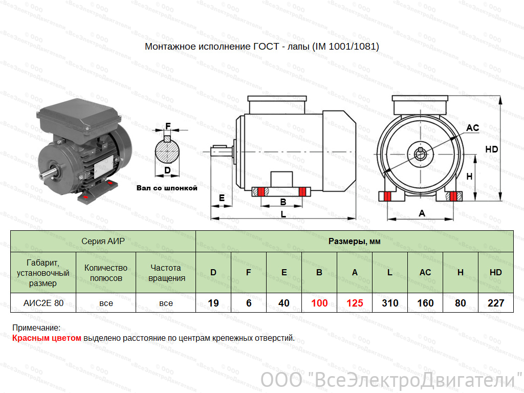 Электродвигатель ЭЛМАШ АИС2Е 80 А4 IM1081 (B3) (0,55 кВт 1500 об/мин)1871703