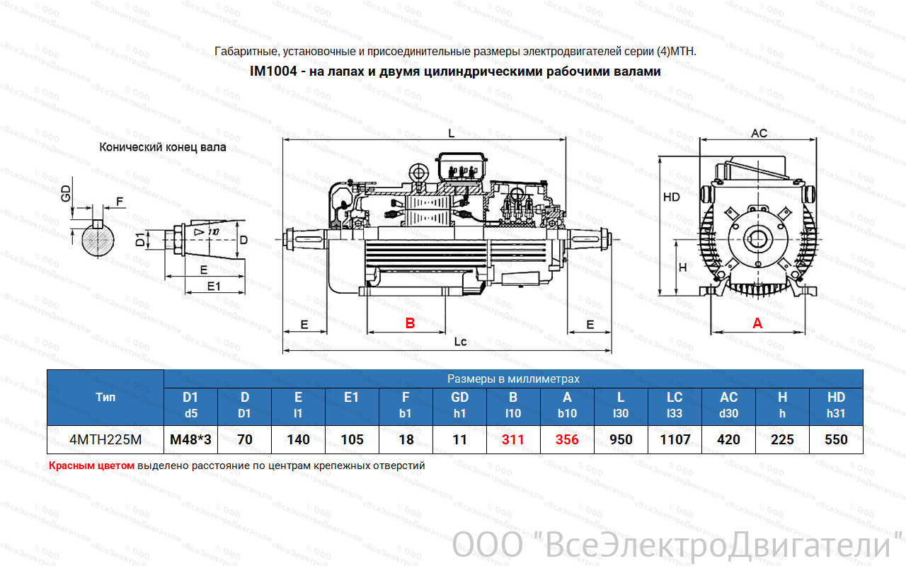 Электродвигатель крановый 4МТН 225 М8, IM1004 (лапы)1839939