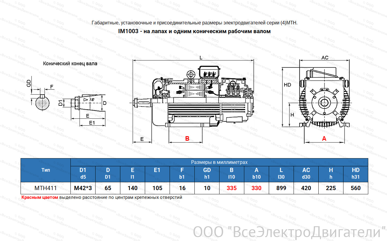 Электродвигатель крановый МТН 411-6, IM1003 (лапы)1840225