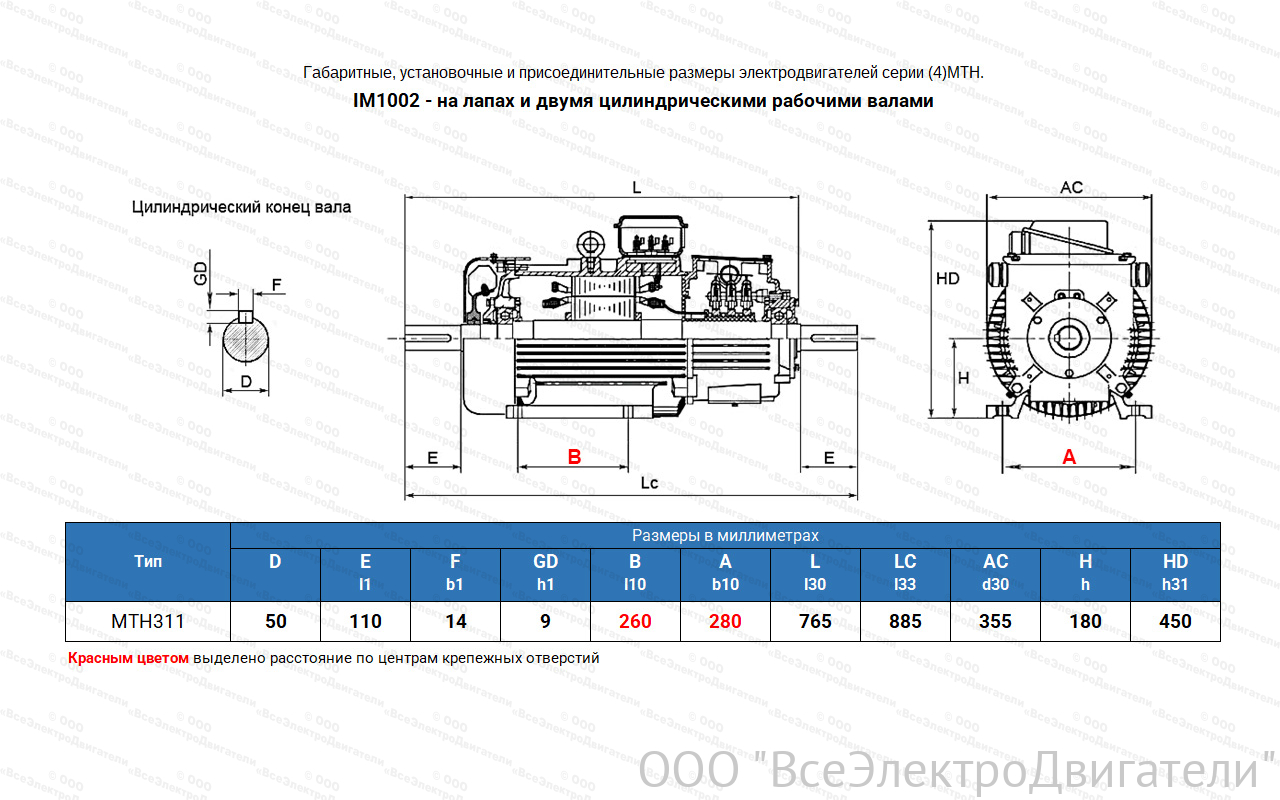 Электродвигатель крановый МТН 311-6, IM1002 (лапы)1840150